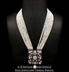 23k Gold and Diamond Polki blue-enamelled square Pendant with big uncut diamonds - G. K. Ratnam