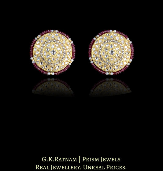 23k Gold and Diamond Polki Karnfool Earring Pair with Rubies - G. K. Ratnam