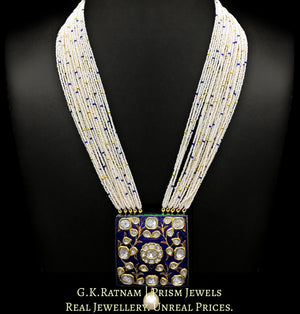 23k Gold and Diamond Polki blue-enamelled square Pendant with big uncut diamonds - G. K. Ratnam
