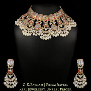 23k Gold and Diamond Polki Choker Necklace Set with Corals and Lustrous Pearls