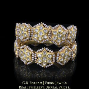 23k Gold and Diamond Polki Bangle Pair (Pacheli) with Antiqued Freshwater Pearls