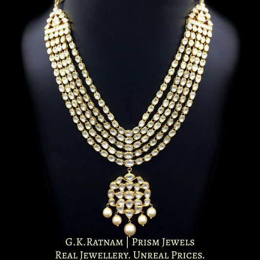 Traditional Gold and Diamond Polki five-line Necklace Set with south-sea-like pearls - G. K. Ratnam