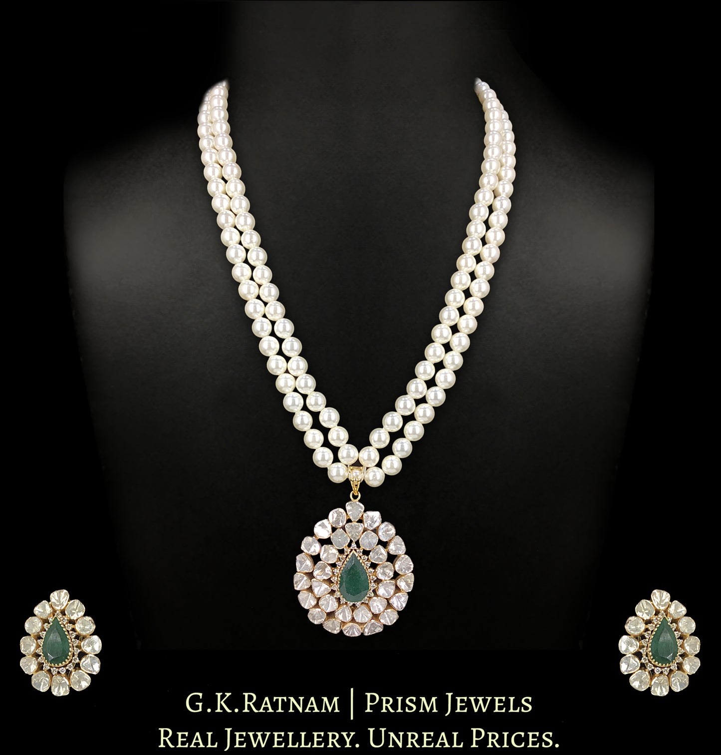 18k Gold and Diamond Polki Open Setting Pendant Set With changeable collets for Rubies, Blue Sapphires and Green Beryls