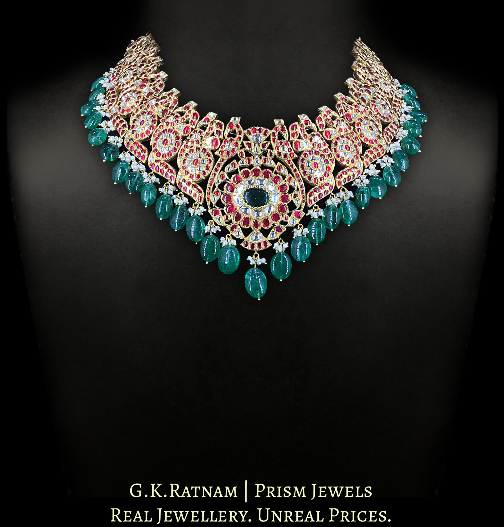 18k Gold and Diamond Polki south-style Necklace with Peacock Motifs