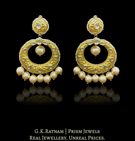 18k Gold and Diamond Polki Chand Bali Earring Pair with Chitai - G. K. Ratnam
