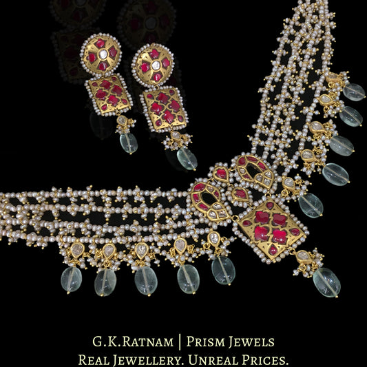 23k Gold and Diamond Polki Choker Necklace Set with Antiqued Hyderabadi Pearls