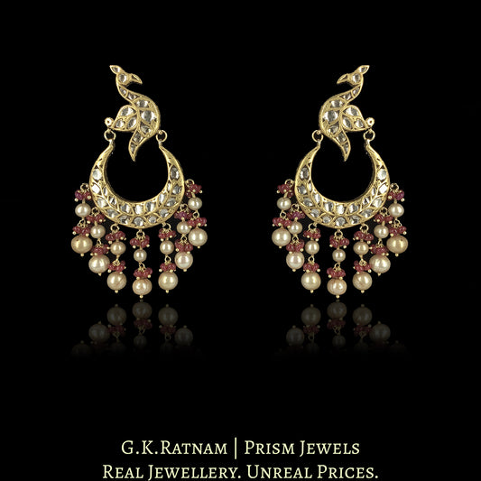 23k Gold and Diamond Polki Chand Bali Earring Pair with Peacock Motifs