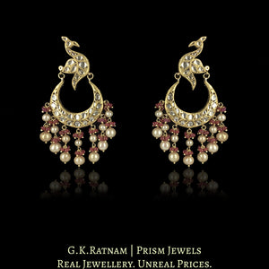 23k Gold and Diamond Polki Chand Bali Earring Pair with Peacock Motifs