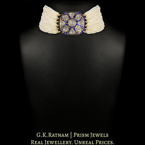 18k Gold and Diamond Polki Octagonal Choker Necklace With Blue Enamel