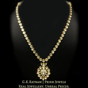 18k Gold and Diamond Polki single line Necklace Set with perfect round-shaped tikdas