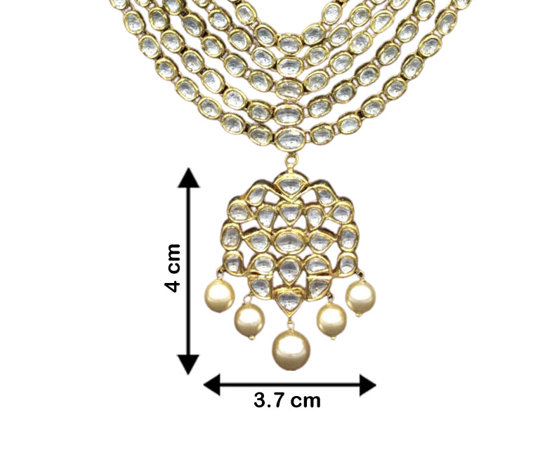 Traditional Gold and Diamond Polki five-line Necklace Set with south-sea-like pearls - G. K. Ratnam