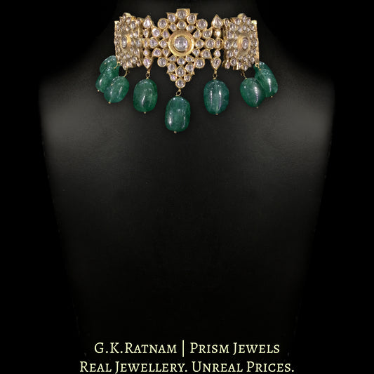 18k Gold and Diamond Polki Kilangi Cum Choker Necklace With Green Beryls - G. K. Ratnam