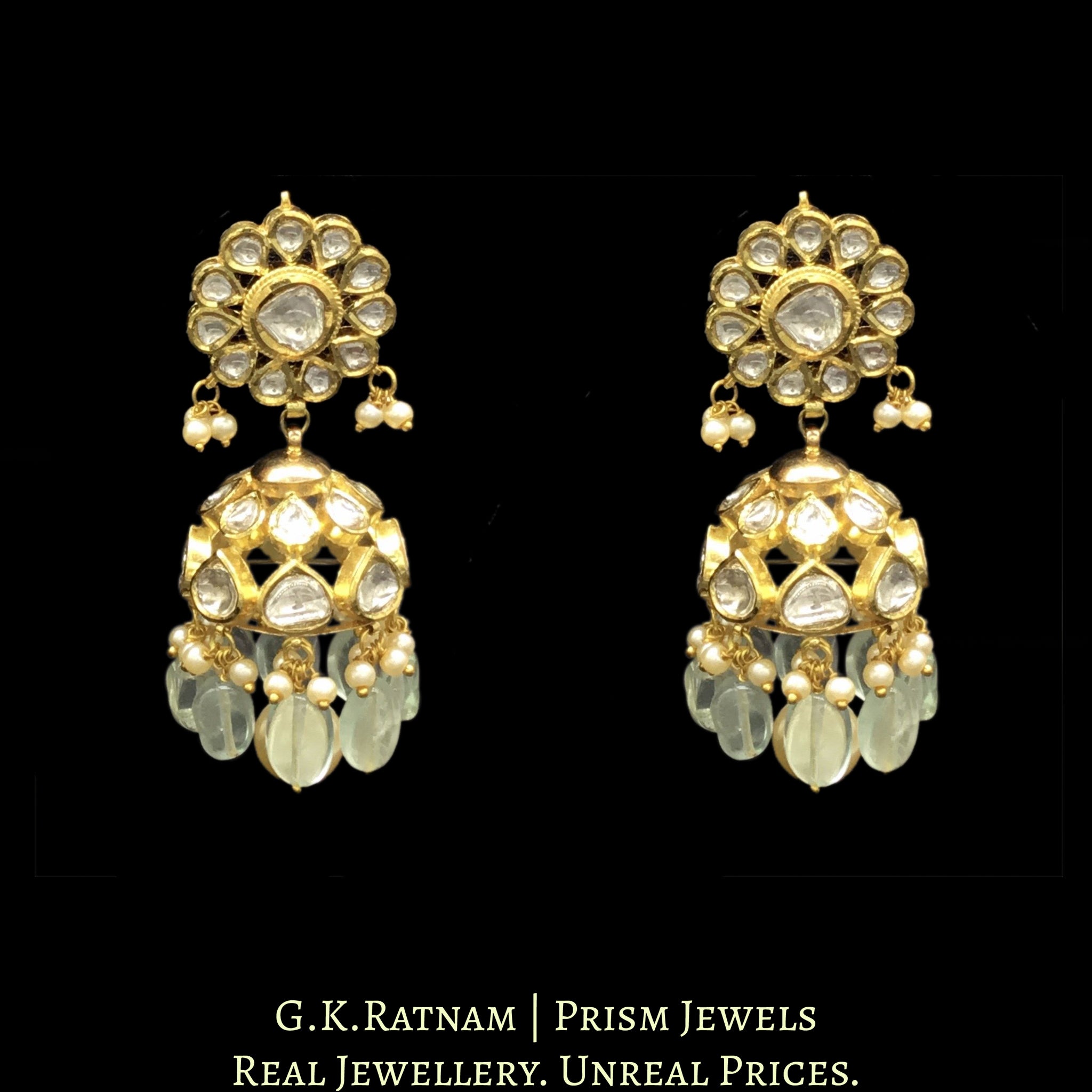 18k Gold and Diamond Polki Choker Necklace Set enhanced with russian-emerald-grade fluorites