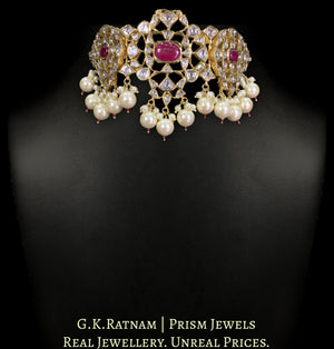 18k Gold and Diamond Polki Kilangi Cum Choker Necklace with Ruby