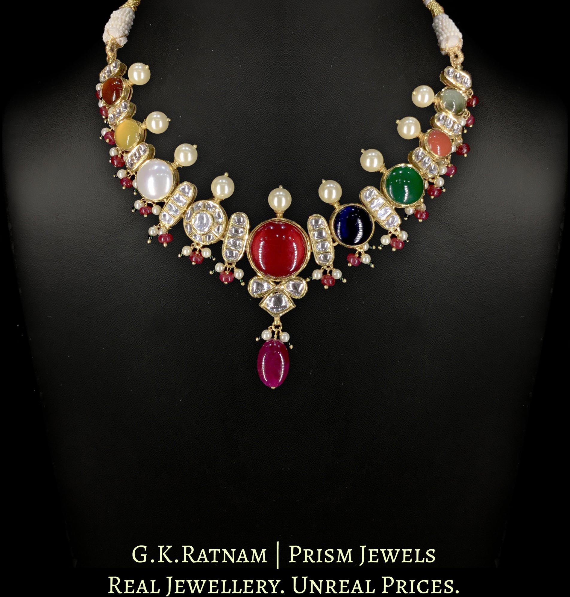 Buy Gold Choker Necklace With Navratna Stones Dangling From Classy Kundan  Design By Paisley Pop