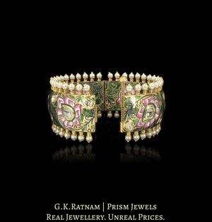 22k Gold and Diamond Polki Broad Bangle with intricate enamelling