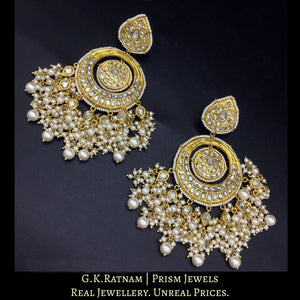 23k Gold and Diamond Polki Chand Bali Earring Pair enhanced with lustrous pearls