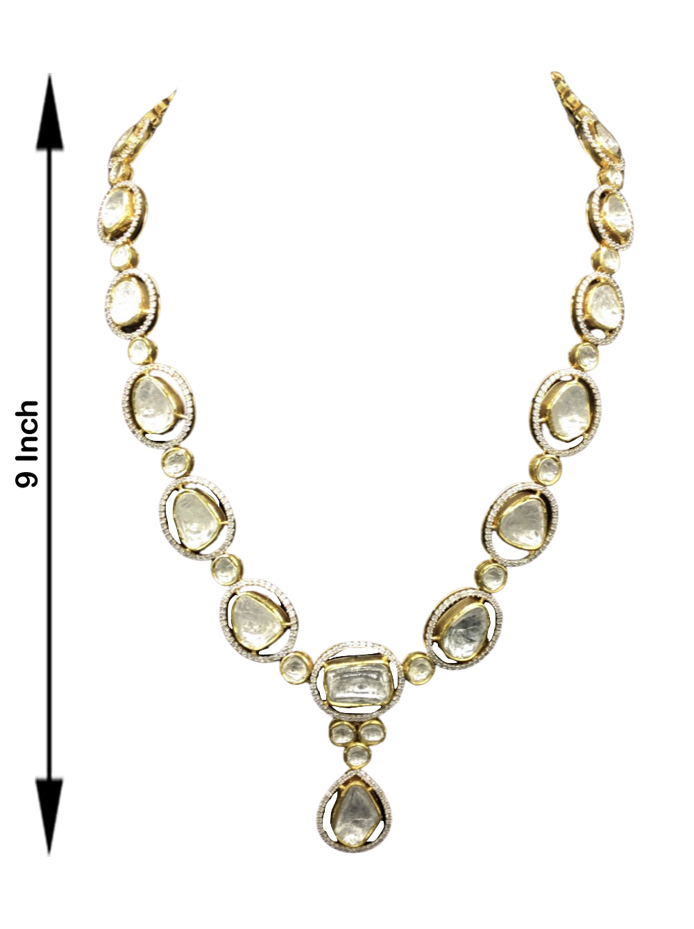 14k Gold and Diamond Polki Fusion Single Line Necklace Set with big uncut diamonds surrounded by cut diamonds - G. K. Ratnam