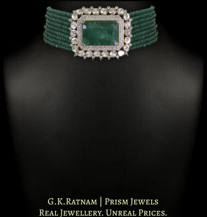 18k Gold and Diamond Polki Open Setting Choker Necklace with Green Beryls