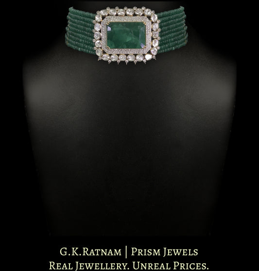 18k Gold and Diamond Polki Open Setting Choker Necklace with Green Beryls