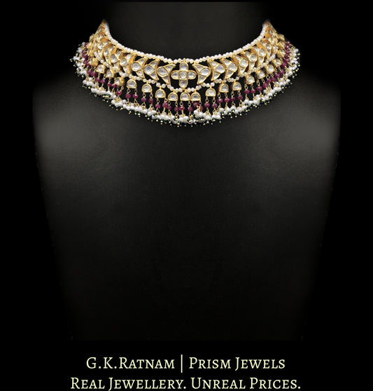 22k Gold and Diamond Polki Choker Necklace with Natural Freshwater Pearls