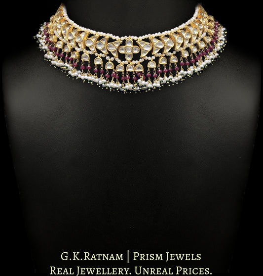 22k Gold and Diamond Polki Choker Necklace with Natural Freshwater Pearls