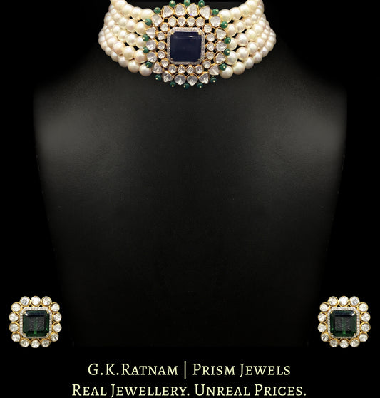 18k Gold and Diamond Polki Open Setting Choker Necklace Set with South Sea Pearls