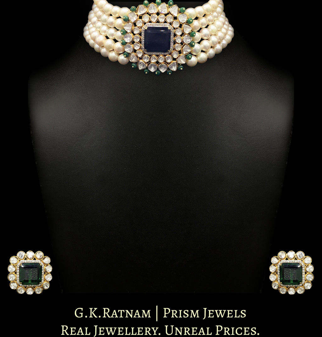 18k Gold and Diamond Polki Open Setting Choker Necklace Set with South Sea Pearls