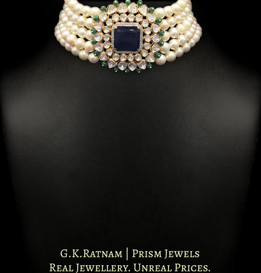 18k Gold and Diamond Polki Open Setting Choker Necklace Set with South Sea Pearls