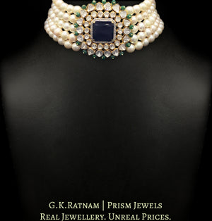 18k Gold and Diamond Polki Open Setting Choker Necklace Set with South Sea Pearls