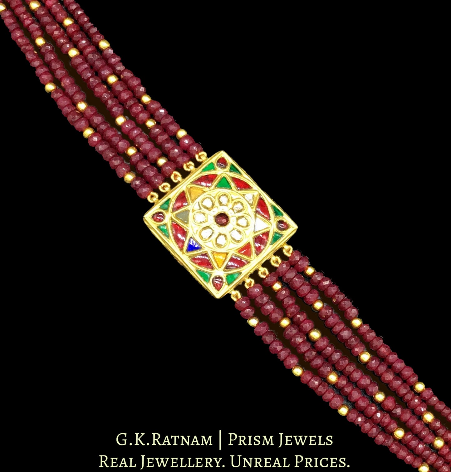 23k Gold and Diamond Polki watch-like Bracelet with Rubies