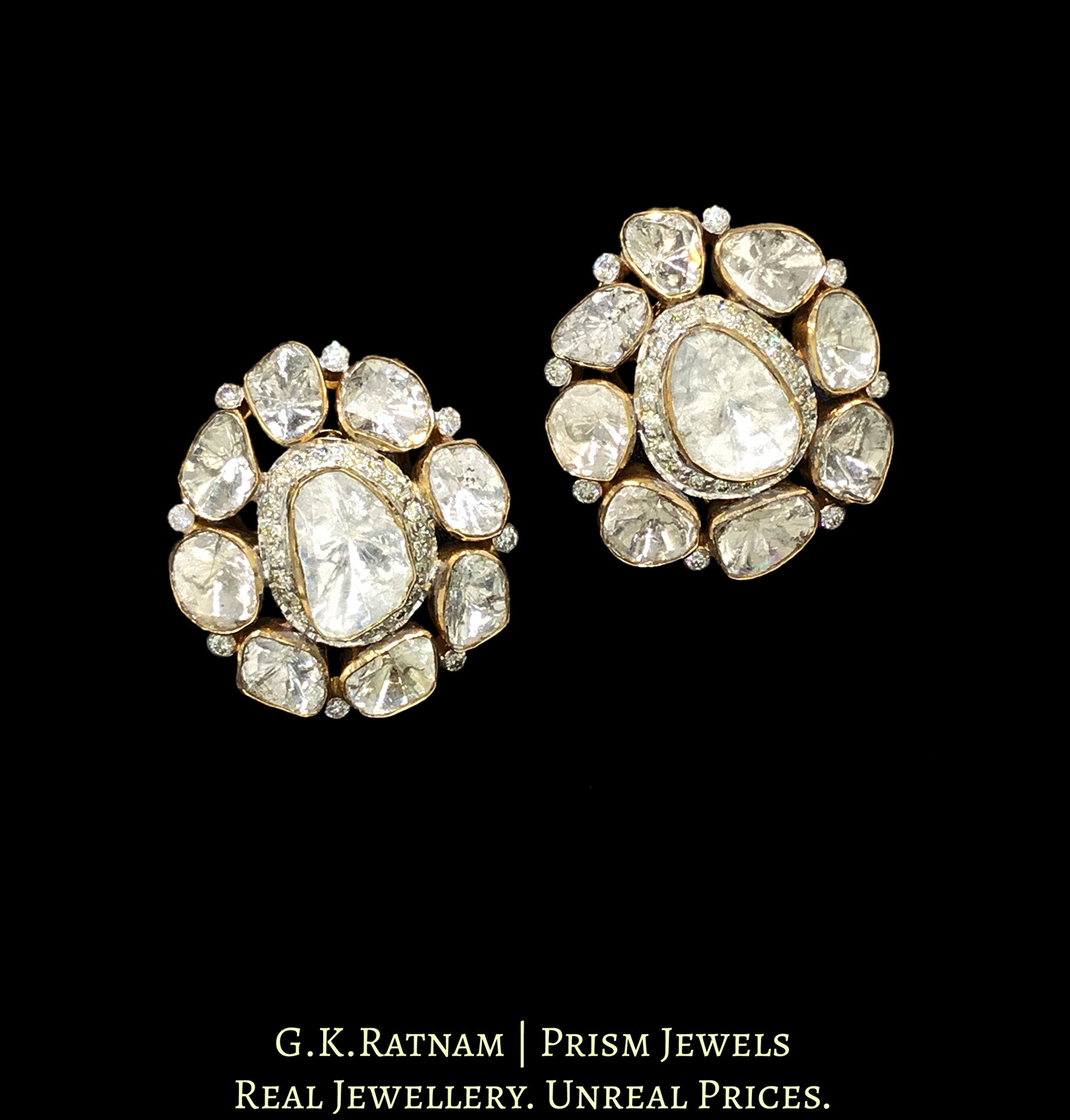 14k Gold and Diamond Polki Open Setting pear-shaped Tops / Studs Earring Pair - G. K. Ratnam