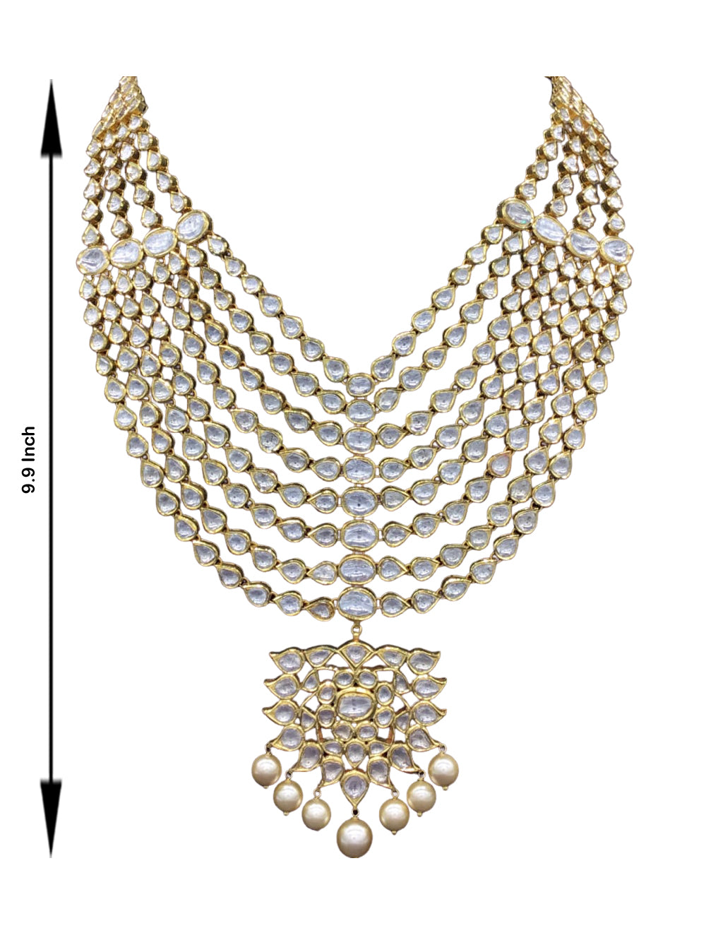 18k Gold and Diamond Polki eight-line Necklace Set with Syndicate Uncut Diamonds - G. K. Ratnam