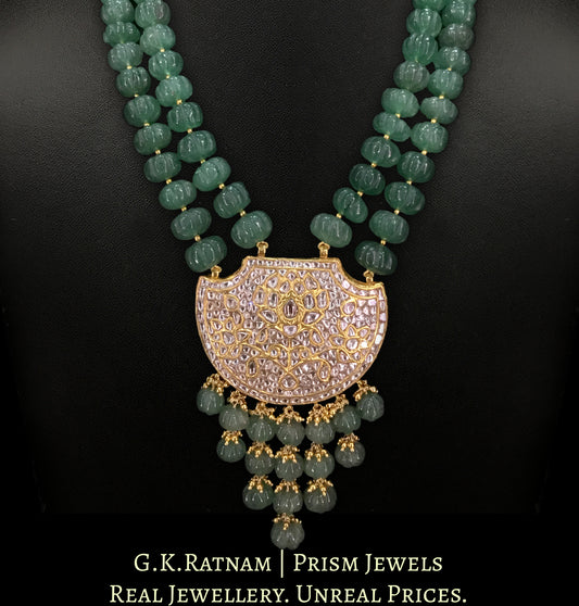 23k Gold and Diamond Polki Pankhi (fan) Pendant strung with hand carved Strawberry Quartz Melons