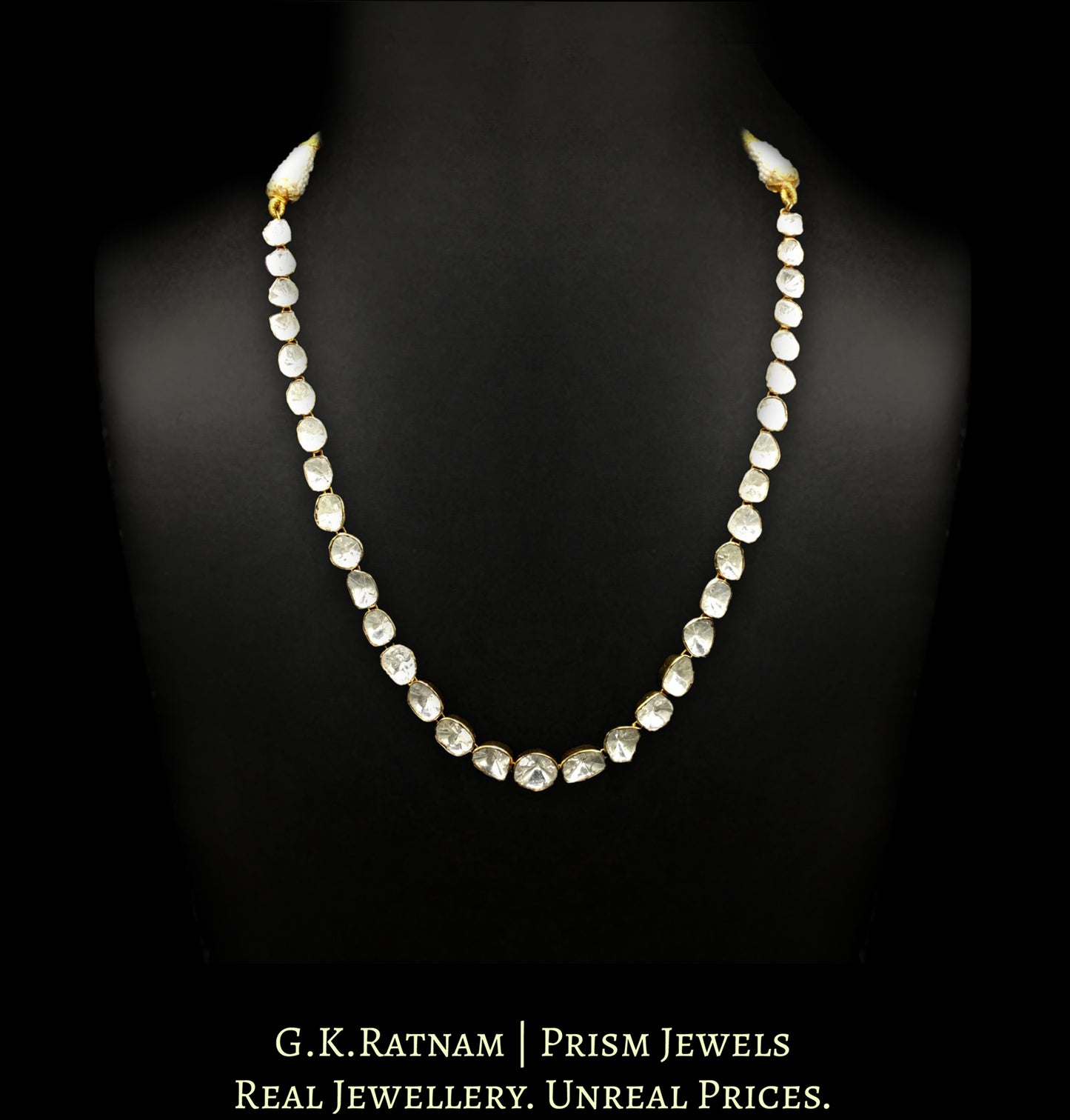 14k Gold and Diamond Polki Open Setting Single Line Necklace - G. K. Ratnam