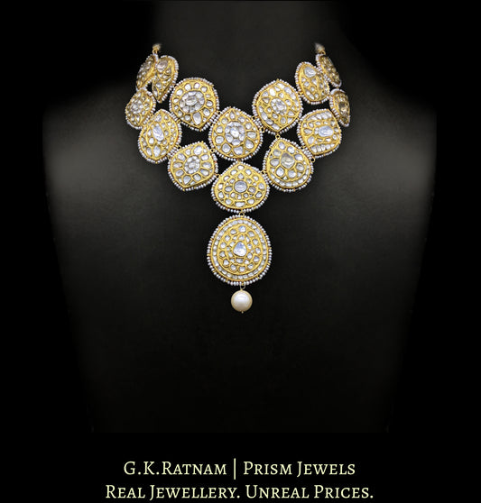 18k Gold and Diamond Polki Hybrid Necklace with Antique Hyderabadi Pearl Rimming - G. K. Ratnam