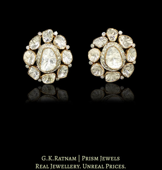 14k Gold and Diamond Polki Open Setting pear-shaped Tops / Studs Earring Pair - G. K. Ratnam