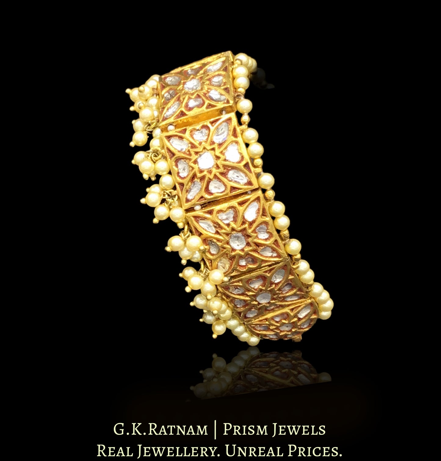 23k Gold and Diamond Polki Square Bracelet with Uncut Diamonds - G. K. Ratnam