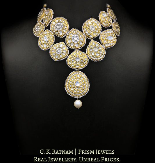 18k Gold and Diamond Polki Hybrid Necklace with Antique Hyderabadi Pearl Rimming - G. K. Ratnam