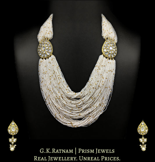 18k Gold and Diamond Polki Broach Necklace Set With Chid Pearl Bunches - G. K. Ratnam