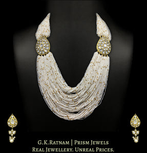 18k Gold and Diamond Polki Broach Necklace Set With Chid Pearl Bunches