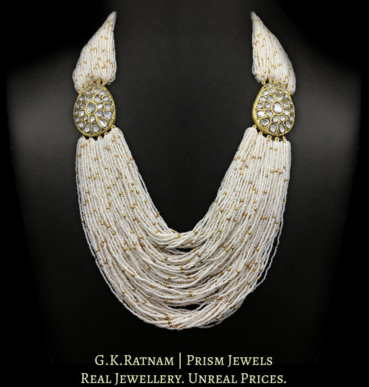 18k Gold and Diamond Polki Broach Necklace Set With Chid Pearl Bunches - G. K. Ratnam