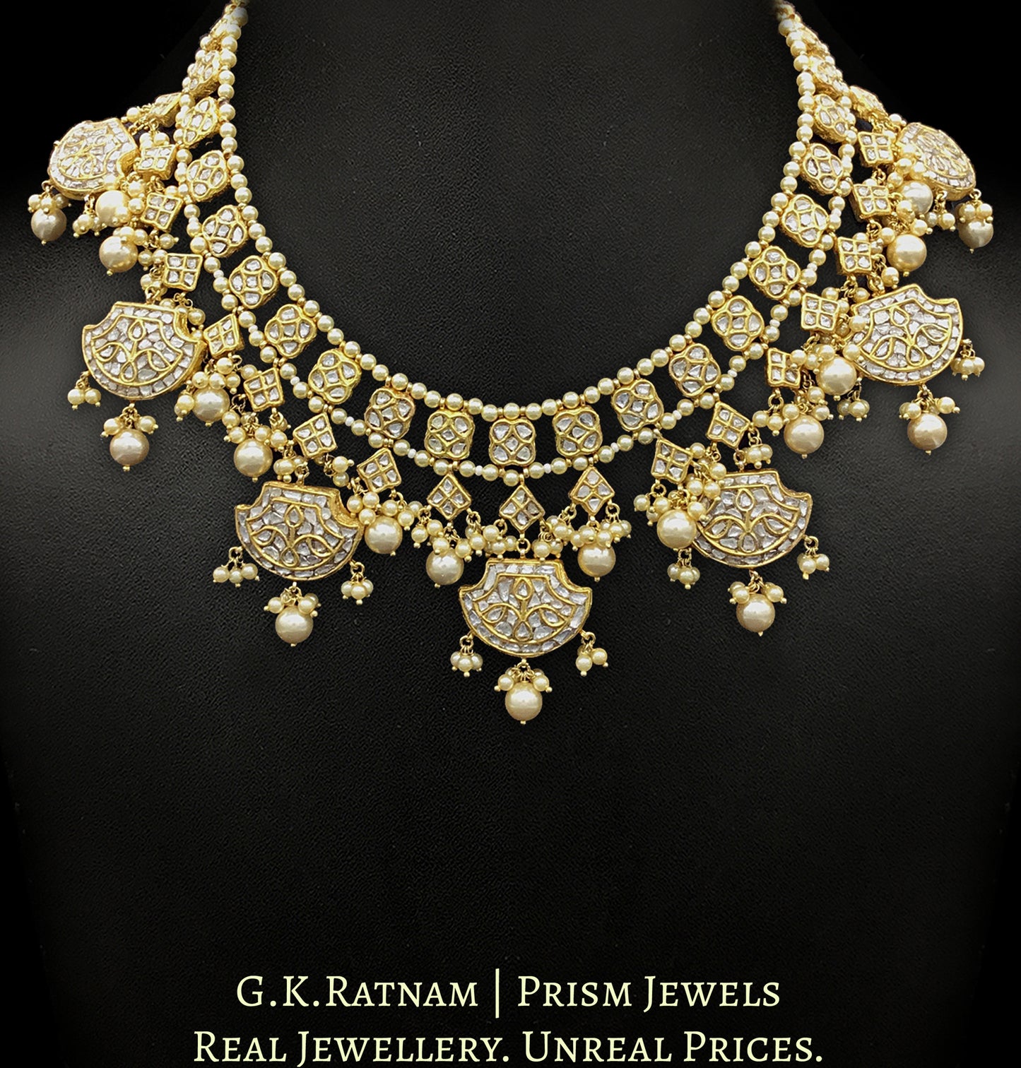 23k Gold and Diamond Polki Pankhi (fan) Necklace Set - G. K. Ratnam