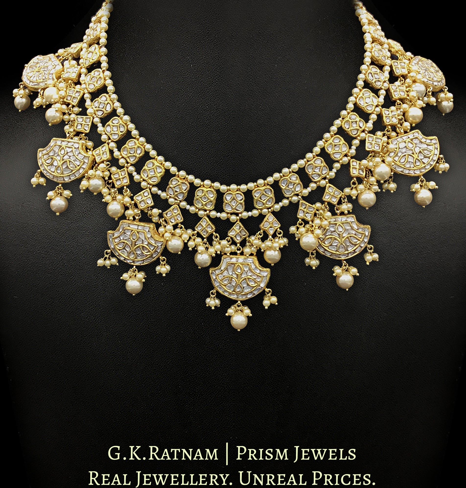 23k Gold and Diamond Polki Pankhi (fan) Necklace Set - G. K. Ratnam