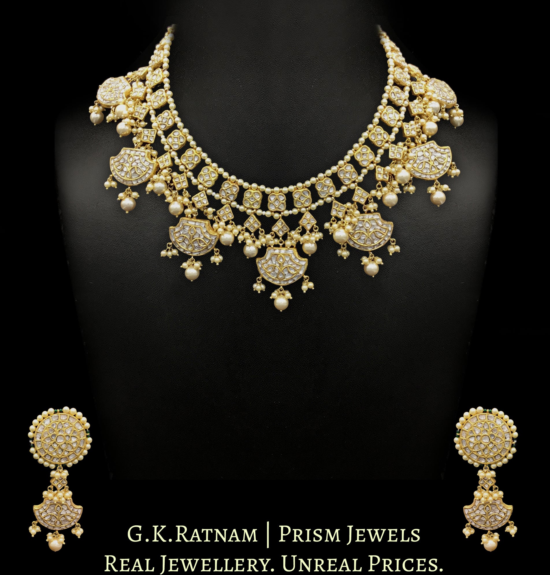 23k Gold and Diamond Polki Pankhi (fan) Necklace Set - G. K. Ratnam