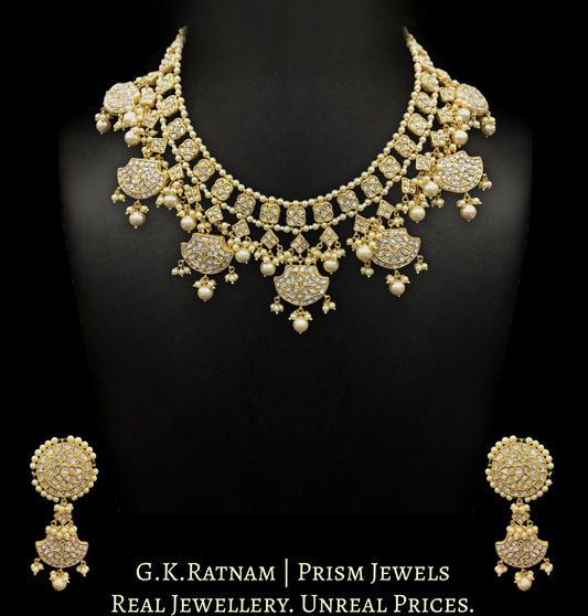 23k Gold and Diamond Polki Pankhi (fan) Necklace Set - G. K. Ratnam