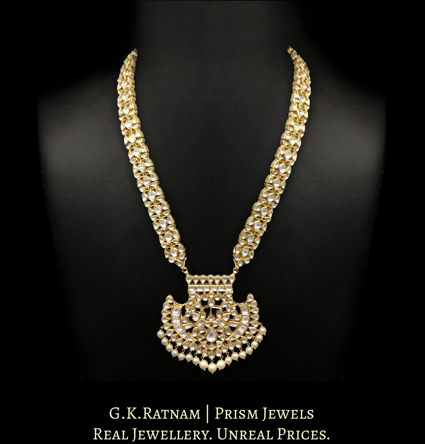 18k Gold and Diamond Polki Pankhi (fan) Necklace in Ranihaar / Patrihaar style