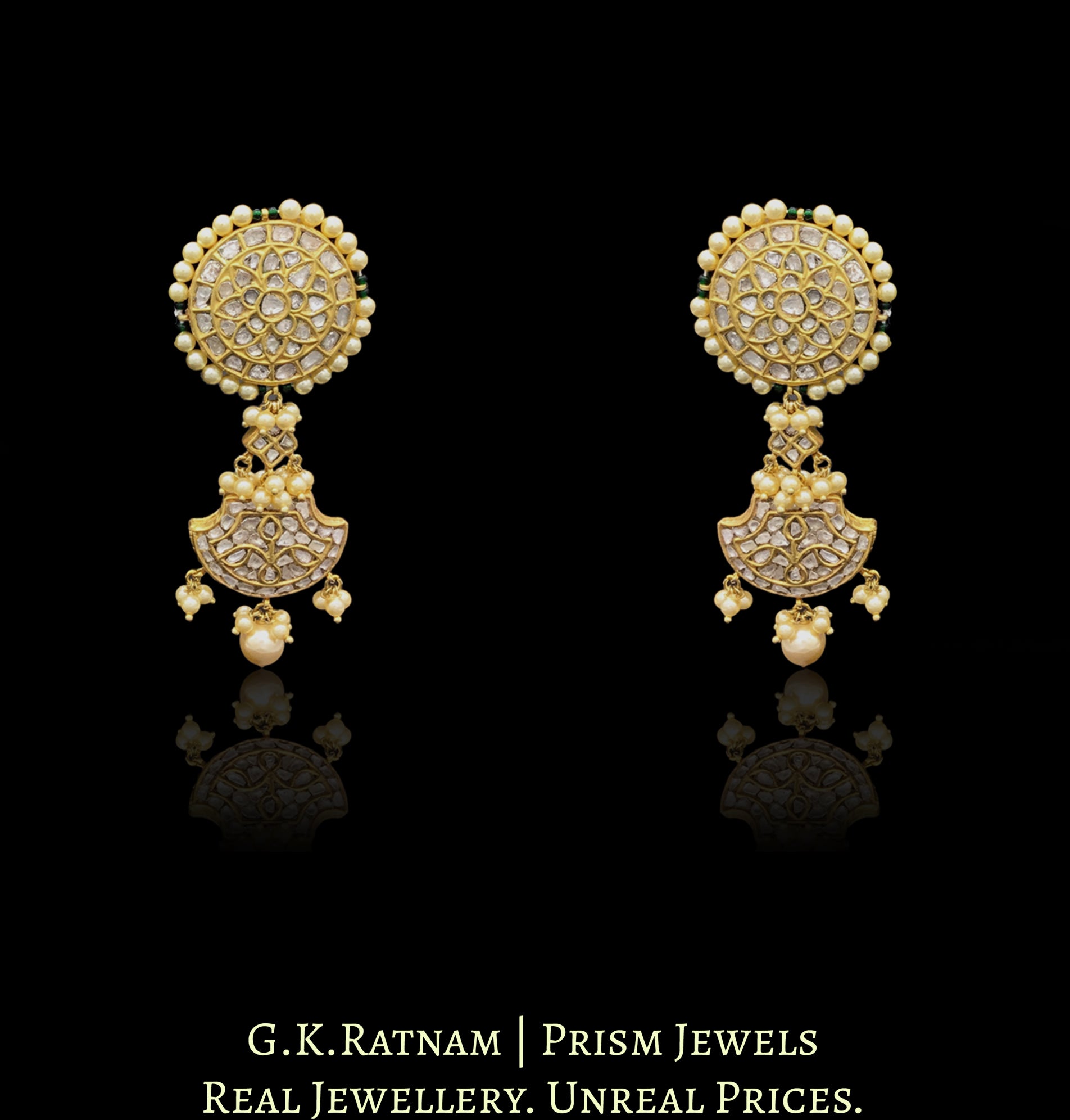 23k Gold and Diamond Polki Pankhi (fan) Necklace Set - G. K. Ratnam