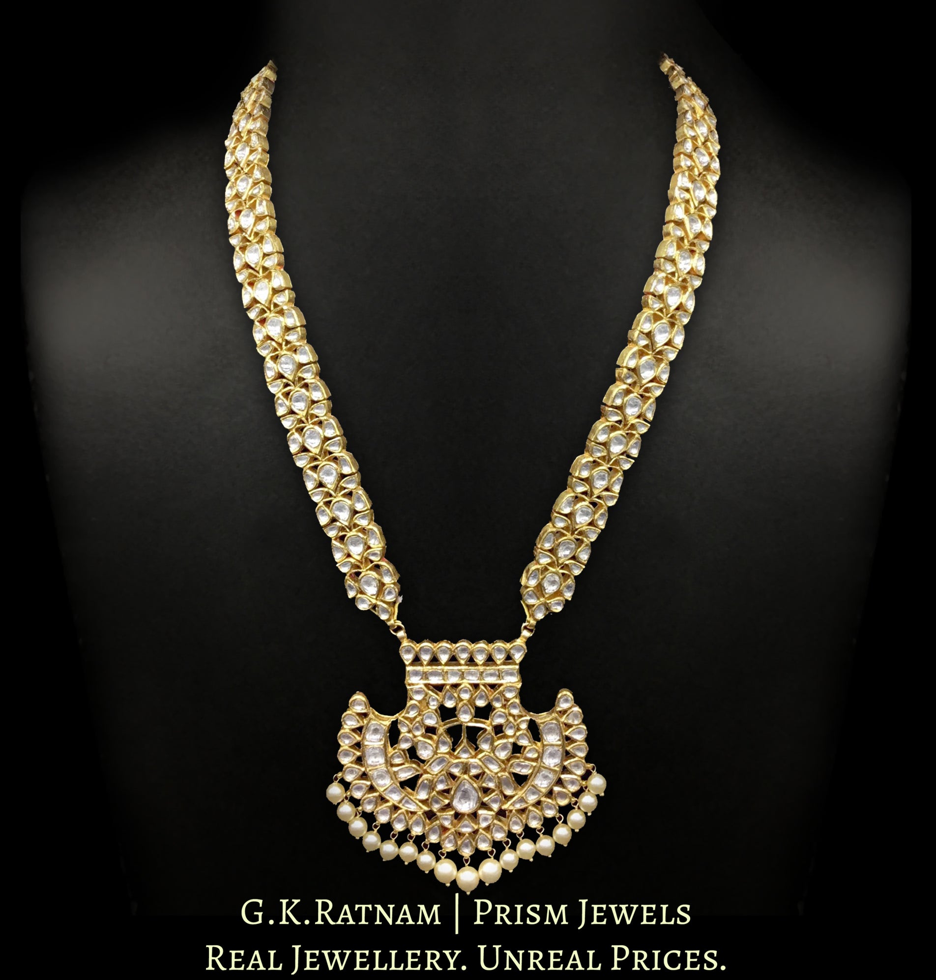 18k Gold and Diamond Polki Pankhi (fan) Necklace in Ranihaar / Patrihaar style