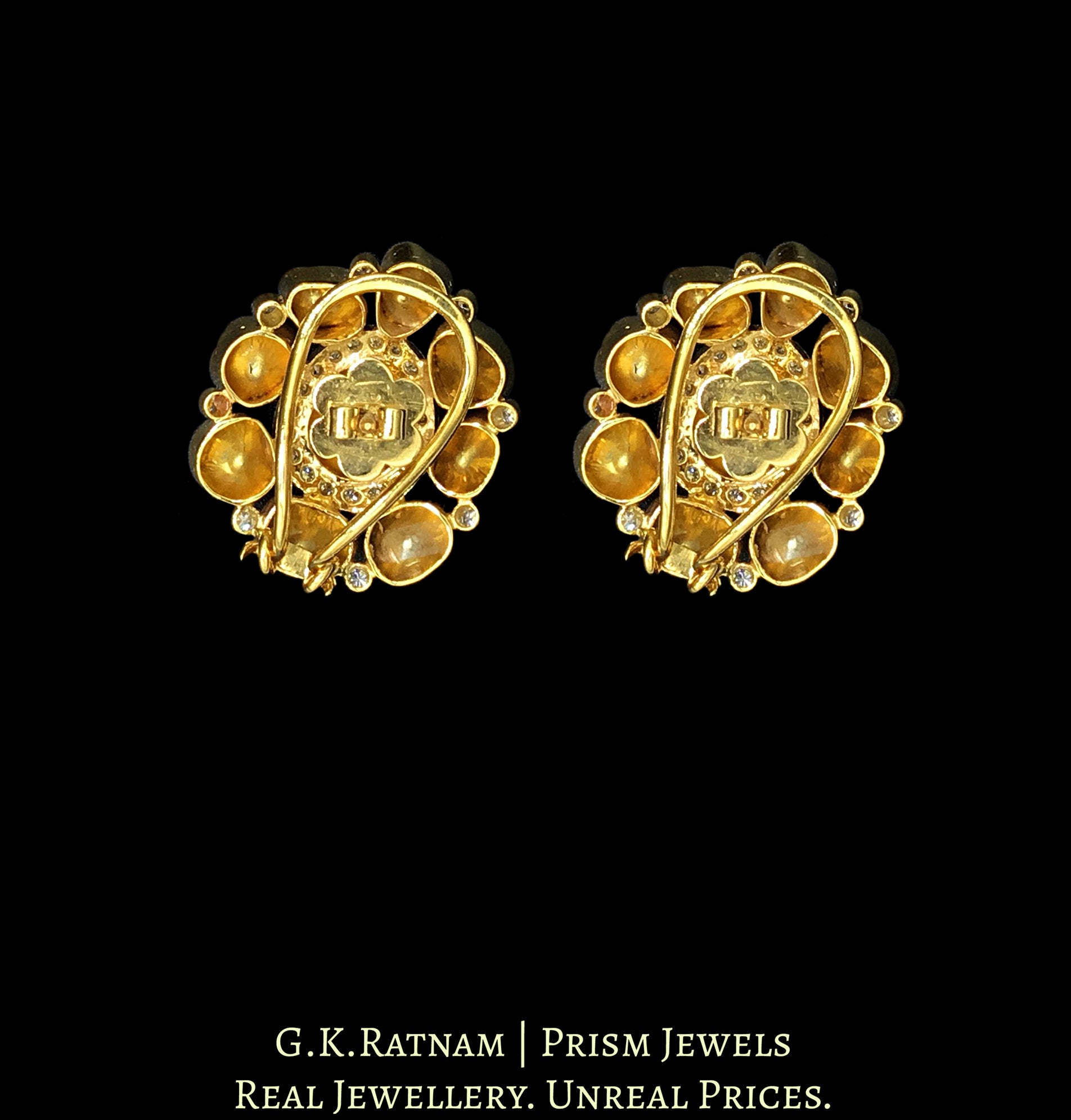 14k Gold and Diamond Polki Open Setting pear-shaped Tops / Studs Earring Pair - G. K. Ratnam
